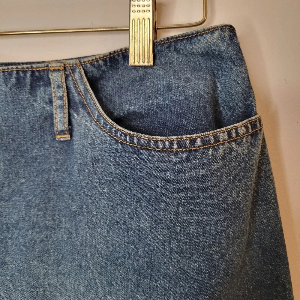 Classic Blue Denim Midi Skirt with Lace-Up Front - Picture 4 of 15